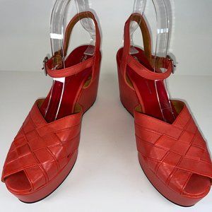 Size 10.5, 1930's Inspired Re-Mix Vintage Platform Leather Sandal Wedge Heel